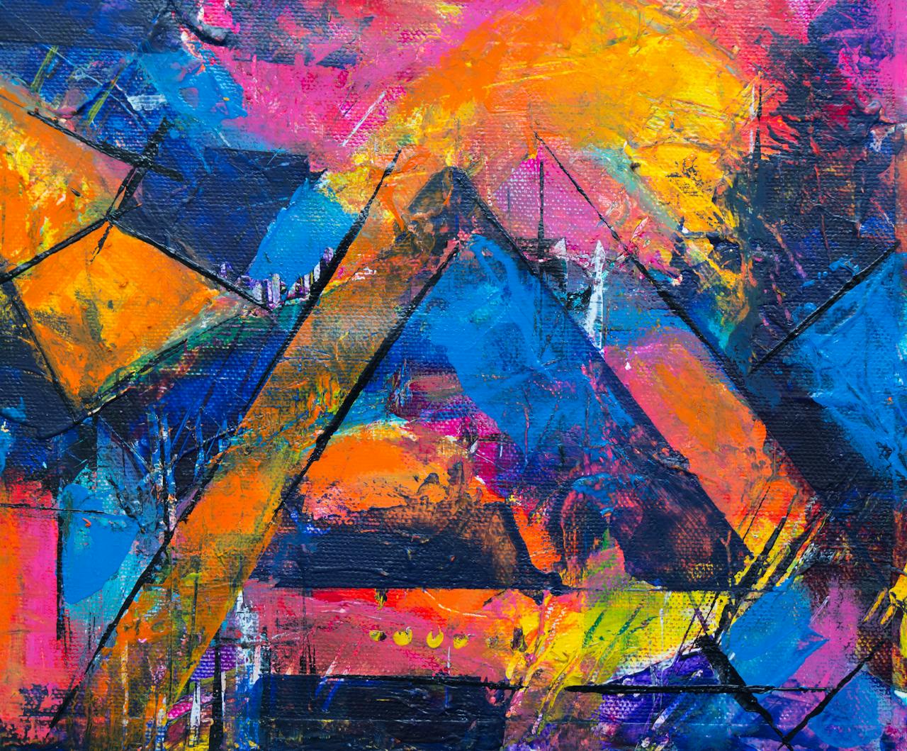 Colorful abstract artwork featuring vivid geometric shapes and dynamic brushstrokes.